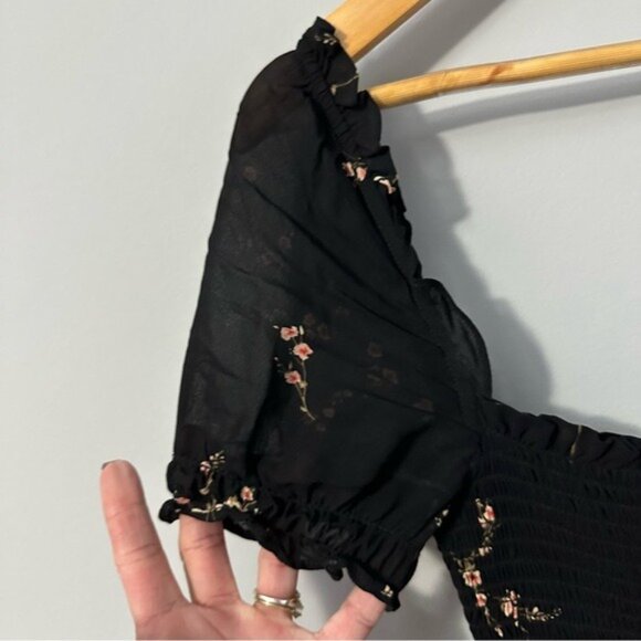 Reformation Black Floral Midi Dress XS Cottagecore Romantic Sustainable Chic - Picture 9 of 13